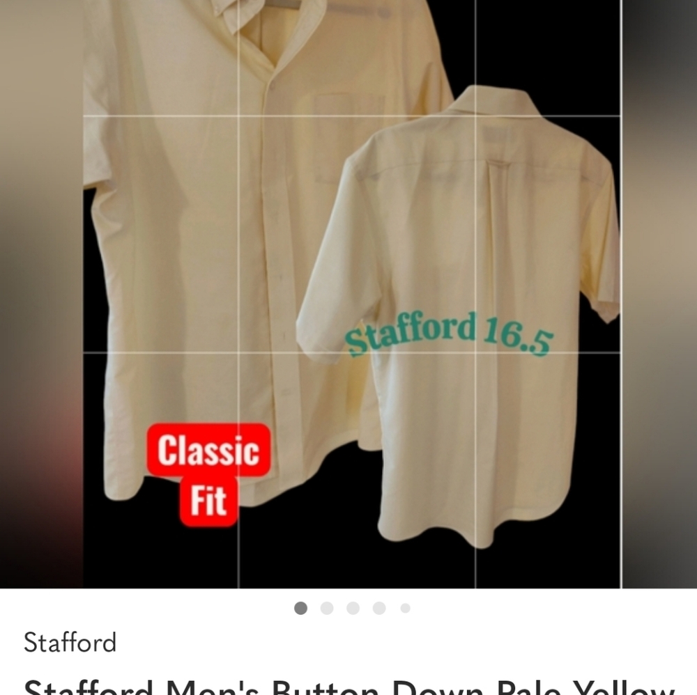 Stafford Classic Fit Soft Yellow Men's Button Down Shirt Short Sleeve 16.6 Neck - Picture 4 of 5